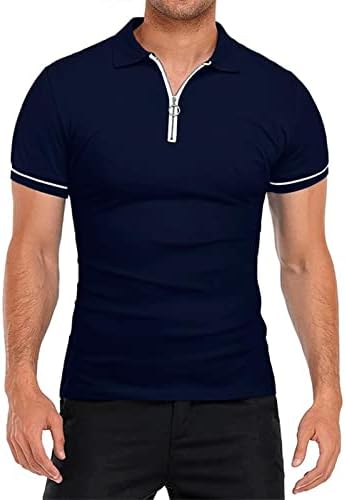 Picklion masculino de manga curta camisas de pólo Zip Slim Fit Casual Casual Camiseta