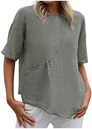 Camisas de trabalho nokmopo para mulheres moda 2023 Manga curta algodão e linho Camiseta casual Tops Blouse