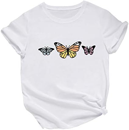 Camisas femininas dos namorados de grandes dimensões de mangas curtas impressão borboleta o pescoço camiseta solta