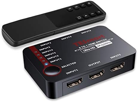 Tesmart 5x1 HDMI Switch 5 pol 1 out 4K@60Hz, HDMI Switcher CEC e comutação automática com controle remoto IR, 5 portas seletor