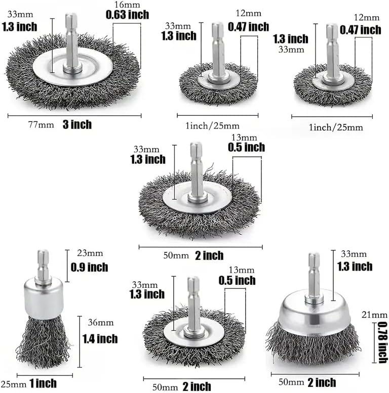 10 pacote de escova de arame Copa do copo de escova | Haste hexágica de 1/4 de polegada