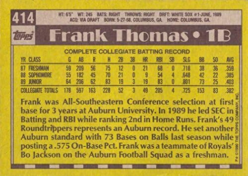 1990 Topps Baseball #414 Frank Thomas Rookie Card