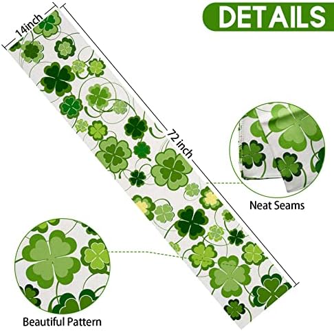 Nortix St. Patrick Day Table Runner - Green Lucky Clover Shamrocks Table Runner 72 polegadas de comprimento, sazonal St. Patrick's