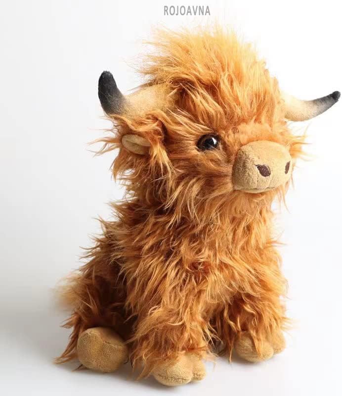 ROJOAVNA 12 polegadas Highland Cow Toys de pelúcia de pelúcia de pelúcia, brinquedo realista de fazenda fofinha, presente de pelúcia de pelúcia de vaca macia para crianças para adultos garotos meninos meninos
