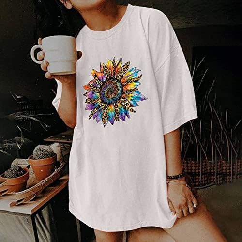 Camisa meninas adolescentes 2023 Manga curta Crewneck Crewneck Sun Sunflower Floral Graphic Blouse Casual para mulheres ib