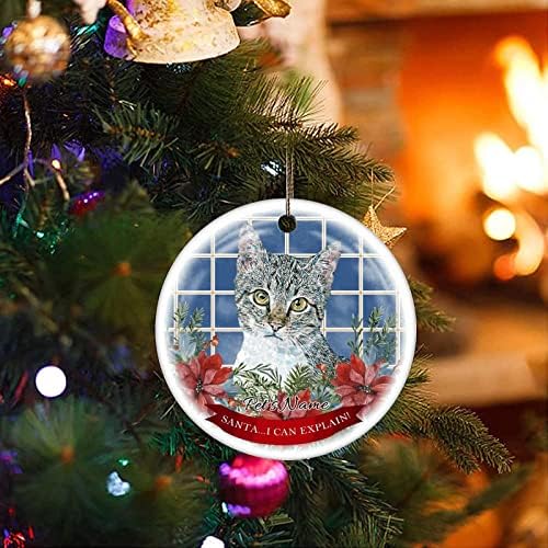 Nome de Pet de Pet de dois lados Cat Ceramic Christmas Ornament, novidade para amigos da família, amante de animais de