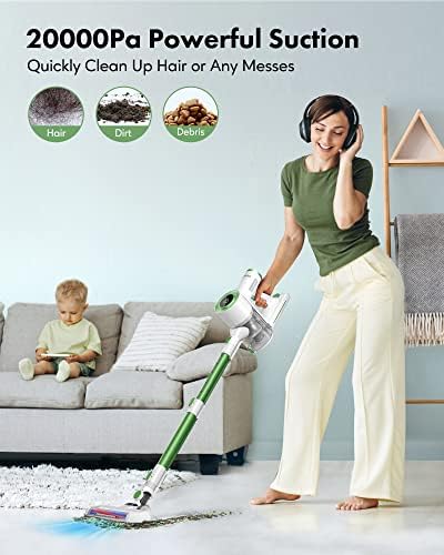 Homeika Stick Vacuum Cleaner sem fio, Sucção poderosa de 200w 8 em 1 vácuo de bastão com tela LED, 1,5L de xícara de pó, até 30 min tempo de execução, para carpete e pêlos de animais de piso duro