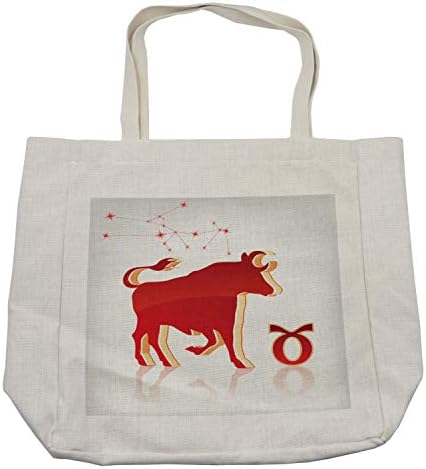 Bolsa de compras de Ambesonne Zodiac Taurus, silhueta de animais vibrantes com constelação do horóscopo, bolsa reutilizável