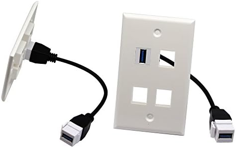 ZDYCGTime USB 3.0 Keystone Jack insere cabo, USB 3.0 A para USB A 3.0 Adaptadores fêmea a fêmea Extensão do conector Cabo para a placa de parede Painel White