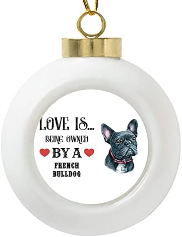 Ball Christmas Ornamentos 3 O amor é pertencente a um cachorro pug com ornamento de cerâmica de pequeno coração Decorações de árvores