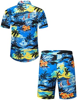 JMIERR MEN STENHAS CORTES REALHOS DE 2 PARTE, BUTTON CASual Summer Down Down Slave Hawaiian Shirt e shorts