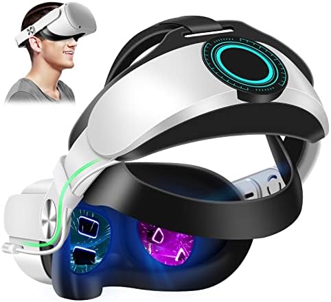 Hfuear Head tire com 10000mAh Battery Pack para Oculus Quest 2, acessórios de cinta de elite ajustáveis ​​com potência de carregamento rápido para estender 8hrs de tempo de reprodução e maior conforto no fone de ouvido VR