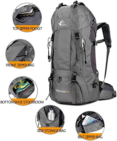 BSEASH 60L Backpack de caminhada leve à prova d'água com capa de chuva, mochila esportiva ao ar livre para escalar turnê de acampamento