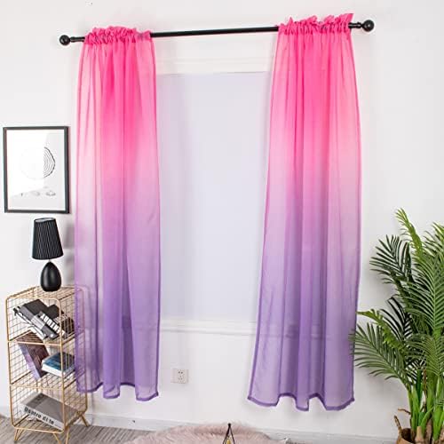 Veemon Linen Curtains 1pc Purple Kids Painels Bicolor Drapery Room Janela para proteger colorir Girls Rosy Tulle Tulle