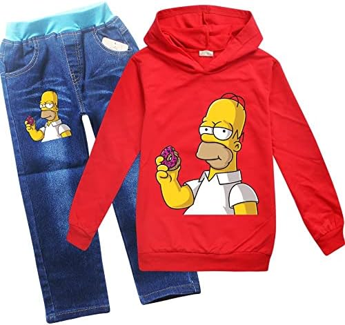 Waroost Unissex Boy Girl The Simpsons Compoled Tracksuit de manga longa Suad Suwer, capuzes de pulôver e jeans de novidade