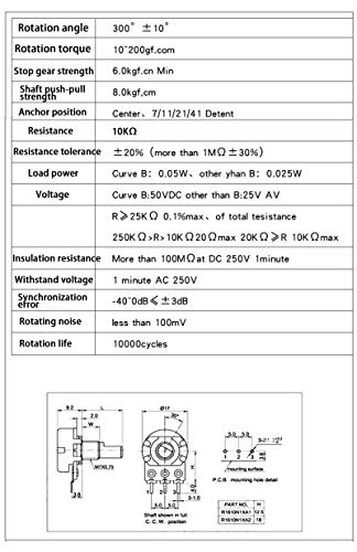 MOLENCE 5PCS WH148 Potenciômetro rotativo, 10k ohm 3pin 15mm Potentiômetro linear com xh2.54-3p Cabo de fio do conector Cabo preto