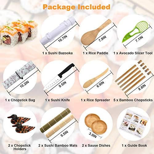 Sushi Making Kit, Sushi Roller Conjunto, tudo em um kit de fabricante de sushi, com tapete de bambu, bazuca de sushi,