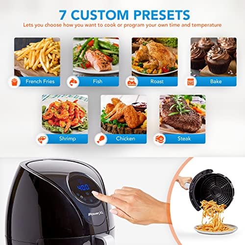 Powerxl Air Fryer 7 Qt Maxx Classic, Fry Air Hot Air Extra, Cook, Crisp, Breinho, Assado, Bake, Acabamento de Alto brilho, preto