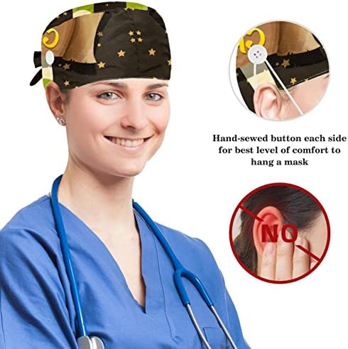 Enfermeira limpar as mulheres cabelos longos, alegria fofa e fofa, olá, boné de trabalho ajustável com scrunchie de botão e cabelo arco