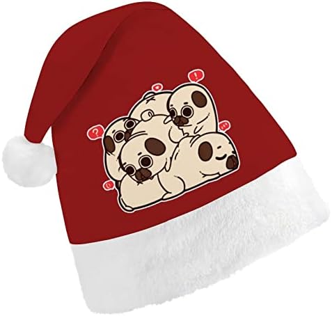 Engraçado Pug Christmas Hat Hat Papai Noel para adultos unissex Comfort Classic Xmas Cap para férias de festa de Natal