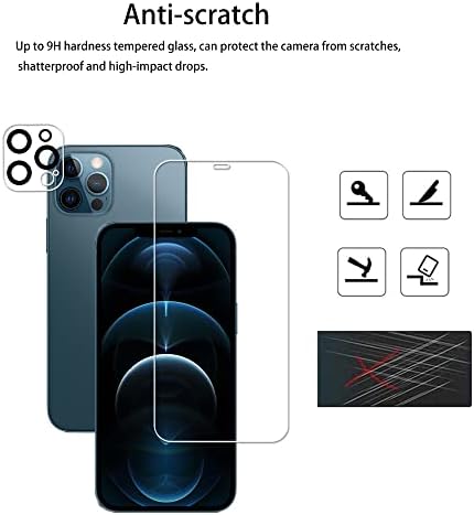 HKKAIS [2+2 pacote] Protetor de tela de vidro compatível para iPhone 12 Protector de lente de câmeras de vidro temperado
