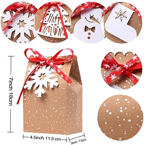 Sacos de presente de Natal de 12pcs 12pcs de Natal com etiquetas e fitas de Natal, bolsas de doces de doces de papel para favores de festa de Natal, 5 x 3 x 7 polegadas