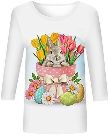 Feliz coelho de Páscoa camisetas para mulheres 3/4 de manga redonda do pescoço de pescoço