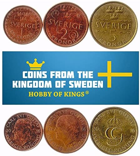 7 moedas da Suécia | Coleção sueca de conjunto de moedas 1 2 5 10 25 50 minério 1 krona | Circulou 1952-1971 | GUSTAF VI Adolf