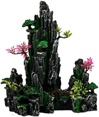 Decorações de tanques de peixes, decorações de aquário, design durável aquariummountain View Stone Decoration Resina Moss Tree