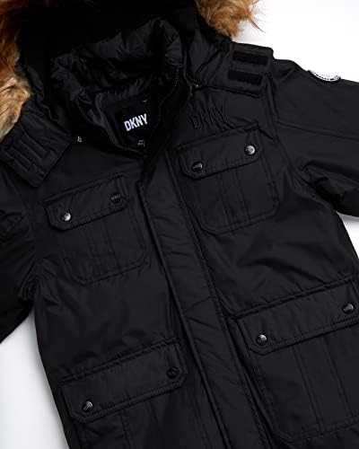 Casaco de inverno dos meninos DKNY - Parka de peso pesado resistente ao tempo - jaqueta de esqui com capuz removível