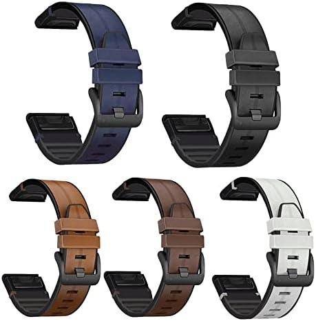 Reyda 22mm Fit Quick Fit Leather Silicone Band Compatível com Garmin Fenix ​​7/6/6 Pro/5/5 Plus, banda de relógio respirável e suave Banda de pulseira de pulseira para Garmin Forerunner 955/945/935/745