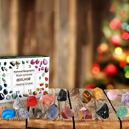 Besportble Gemstone Advent Calendar 2023: Calendário de contagem regressiva de Natal Rochas 24 dias Crystal Advent Stones Aprendendo entusiastas da geologia Presente científico para crianças adultos