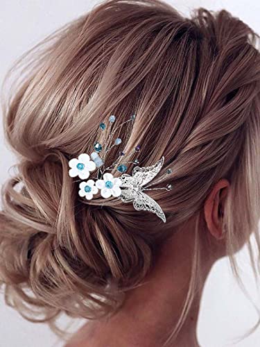 Earent Bride Wedding Flower Hair Pins Acessórios para cabelos de borboleta Pedaço de cabelo de noiva Belicha de miçangas para mulheres