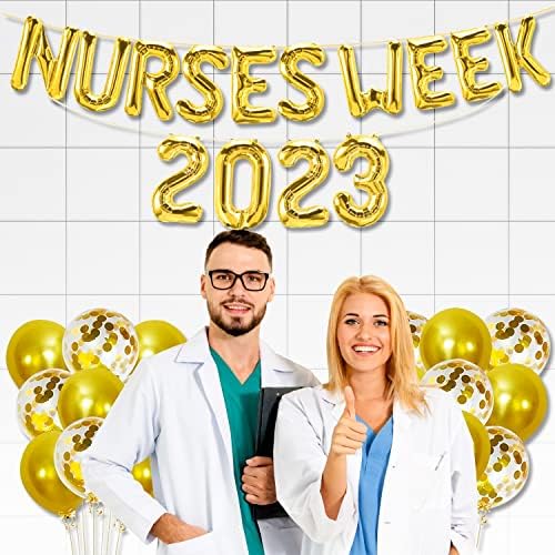 Balões da semana de enfermeiros ouro, 16 polegadas - decorações de graduação em enfermagem, suprimentos de festa de graduação em enfermagem, balões de enfermagem para decorações de festas com temas de enfermagem