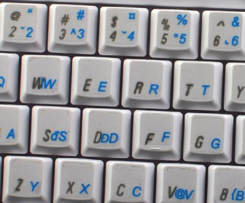 Etiquetas de teclado romeno do 4Keyboard com letras azuis em fundo transparente para desktop, laptop e caderno