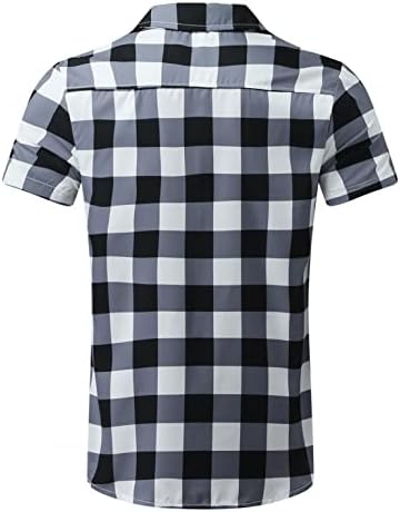 Camisas xadrezas de lapela de lapela de zíper masculino