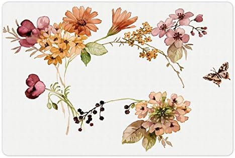 Tapete de estimação rústico lunarável para comida e água, buquê de flores em aquarelas Gerbera narcodil Pappy Daisy Composition Arte