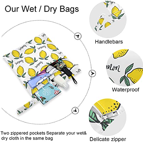 VISESUNNY Dragada Limão colorido 2pcs bolsa molhada com bolsos com zíper para fraldas salateadas reutilizáveis ​​laváveis