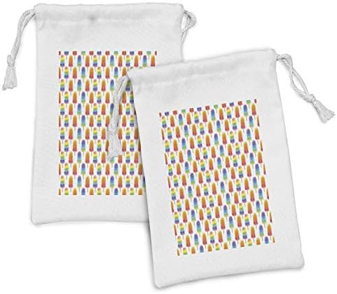 Conjunto de bolsas de tecido de sorvete de Ambesonne de 2, Picolações de temas de dente de cor de laranja e arco -íris, pequenos saco