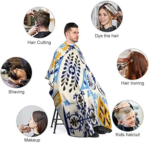 Capa de corte de cabelo grande para homens, mulheres, capas de salão de motivos étnicos marroquinos indianos com capa de corte de cabelo à prova d'água de fechamento ajustável para avental de corte de cabelo unissex