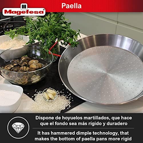 MageFesa® Carbon - Paella Pan 9 pol - 23 cm e 1 porções, fabricadas em aço carbono, com covinhas para maior resistência e leveza,