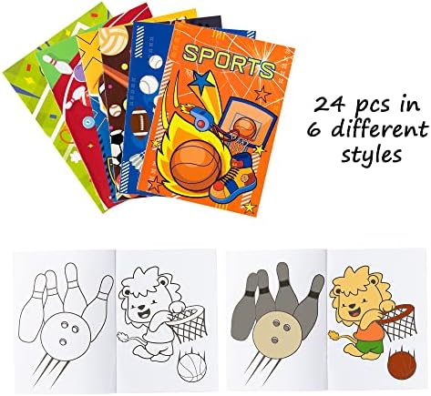 Zainpe 24pcs Sports Coloring Books for Kids Livro de desenho de arte Diy com futebol Rugby Baseball Basketball Padrões de colorir