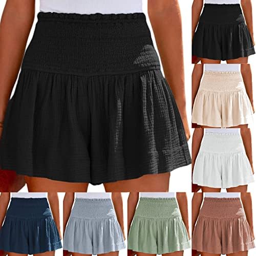Shorts de pernas largas para mulheres shorts femininos algodão de algodão de altura e elástica plissada plissada shorts de shorts
