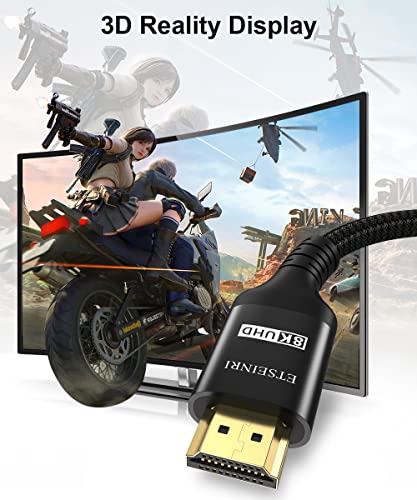 Etseinri 8k HDMI 2.1 Cabo de 3,3 pés, Cabo HDMI de alta velocidade de 48 Gbps certificado 10K 8K60Hz, 4K120HZ EARC DTS: X HDR10+