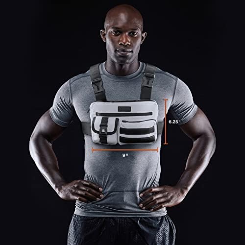 Fitdom Tactical Inspired Sports Utility Chest Pack. Saco de peito para homens com suporte para telefone embutido.