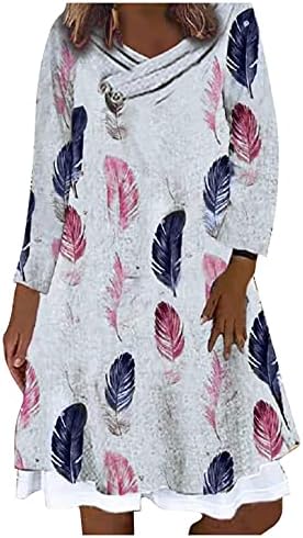 Vestido de outono iqka para mulheres de manga comprida V Vestidos de turno solto casual Camisa gráfica de estampa floral Blusa longa de túnica