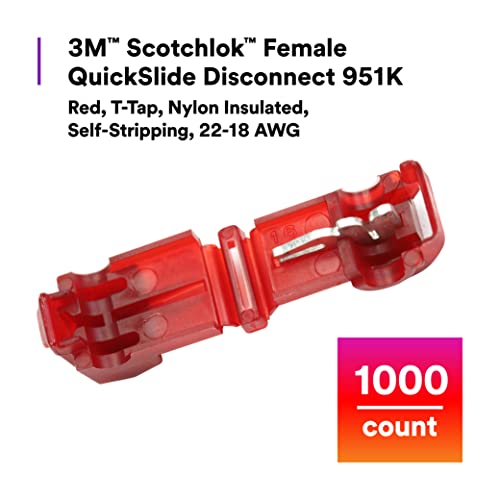 Scotch Super 33+ fêmea Quickslide Desconectar 951K, cor vermelha, T-TAP, nylon isolada, auto-tiro, 22-18 AWG, 1000/caso