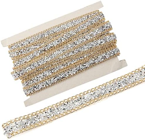 Okjhfd 15mm de fita de malha de diamante de 15 mm, 5 metros de diamante Ribbon Gold Rhinestone Trim, fita de strass de rolagem de rolagem prateada para artesanato de costura diy