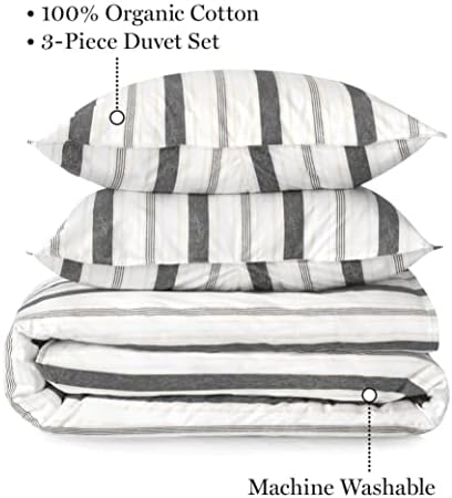 Martha Stewart Carden King Size Duvet Conjunto - 3 peças | Algodão orgânico - Percale | Soft & Natural | Portão de ferro cinza