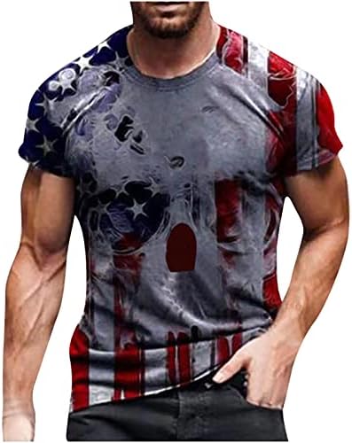T-shirt impressa em 3D para homens, homens de verão plus size da independência Tops dos EUA bandeira e crânio Imprimir camisetas casuais